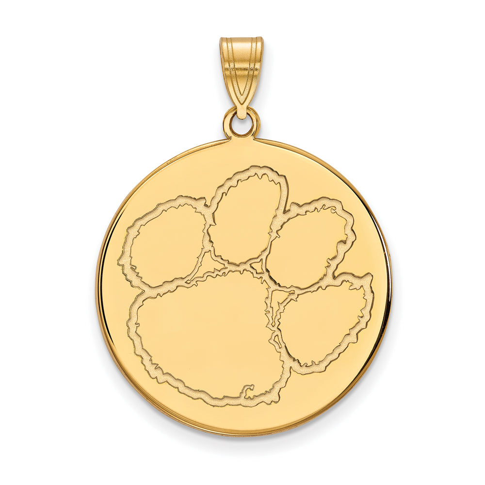 14k Gold Plated Silver Clemson U XL Disc Pendant, Item P25377 by The Black Bow Jewelry Co.