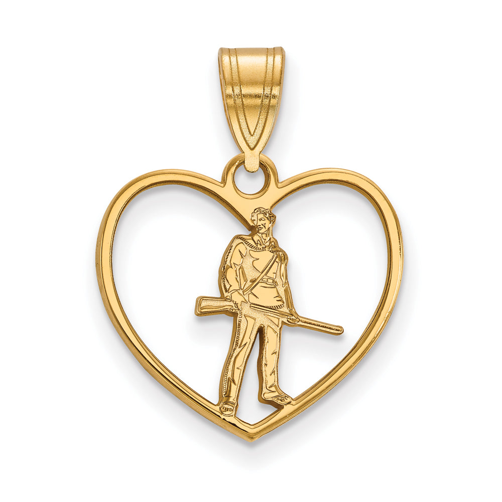 14k Gold Plated Silver West Virginia U. Mascot Heart Pendant, Item P25474 by The Black Bow Jewelry Co.