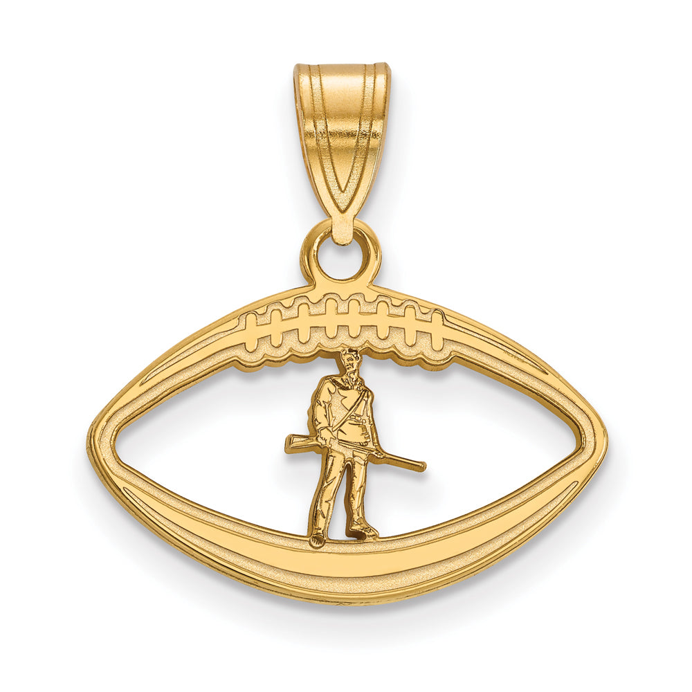 14k Gold Plated Silver West Virginia U. Mascot Football Pendant, Item P25477 by The Black Bow Jewelry Co.