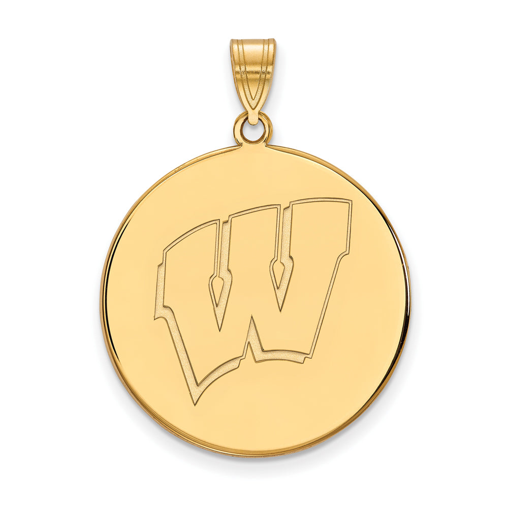 14k Gold Plated Silver U. of Wisconsin XL Initial W Disc Pendant, Item P25560 by The Black Bow Jewelry Co.