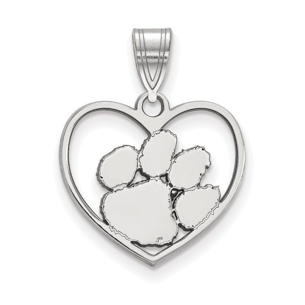 Sterling Silver Clemson U Heart Pendant, Item P25575 by The Black Bow Jewelry Co.