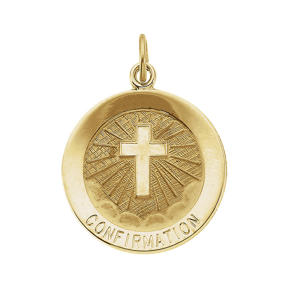 14k Yellow Gold Confirmation Medal Disc Charm or Pendant, 15mm, Item P25617 by The Black Bow Jewelry Co.