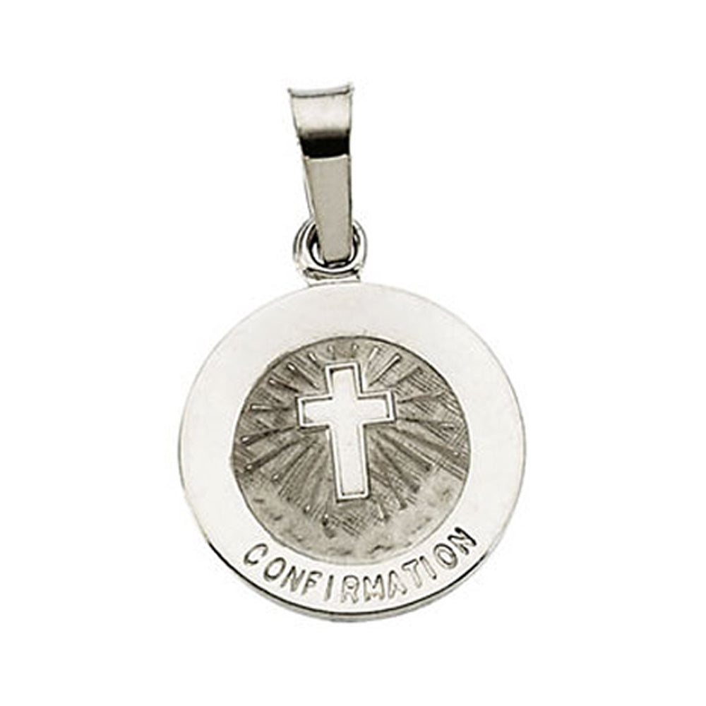 14k White Gold Confirmation Medal Disc Charm or Pendant, 12mm, Item P25618 by The Black Bow Jewelry Co.