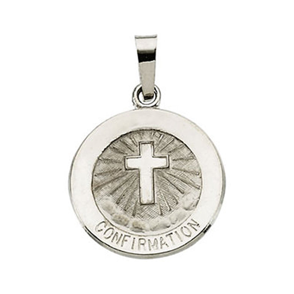 14k White Gold Confirmation Medal Disc Charm or Pendant, 15mm, Item P25619 by The Black Bow Jewelry Co.