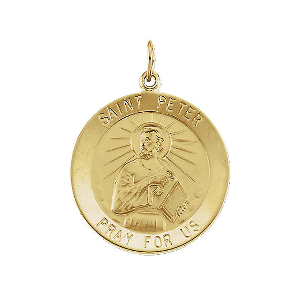 14k Yellow Gold Saint Peter Medal Disc Charm or Pendant, 15mm, Item P25620 by The Black Bow Jewelry Co.