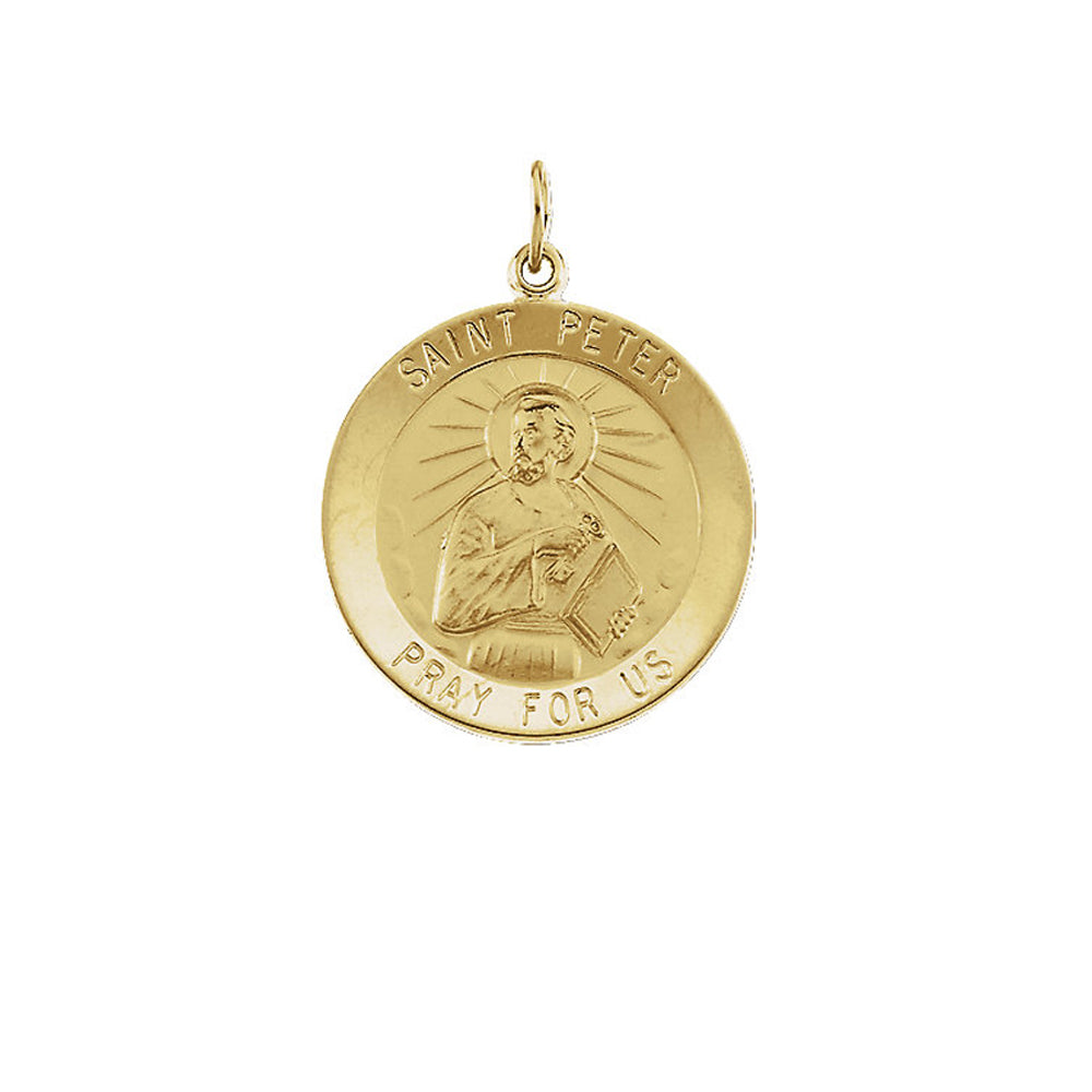 14k Yellow Gold Saint Peter Medal Disc Charm or Pendant, 18mm, Item P25621 by The Black Bow Jewelry Co.