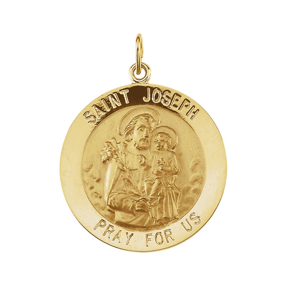 14k Yellow Gold St. Joseph Medal Disc Charm or Pendant, 25mm, Item P25629 by The Black Bow Jewelry Co.