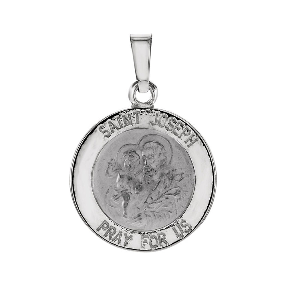 14k White Gold St. Joseph Medal Disc Pendant, 15mm, Item P25630 by The Black Bow Jewelry Co.