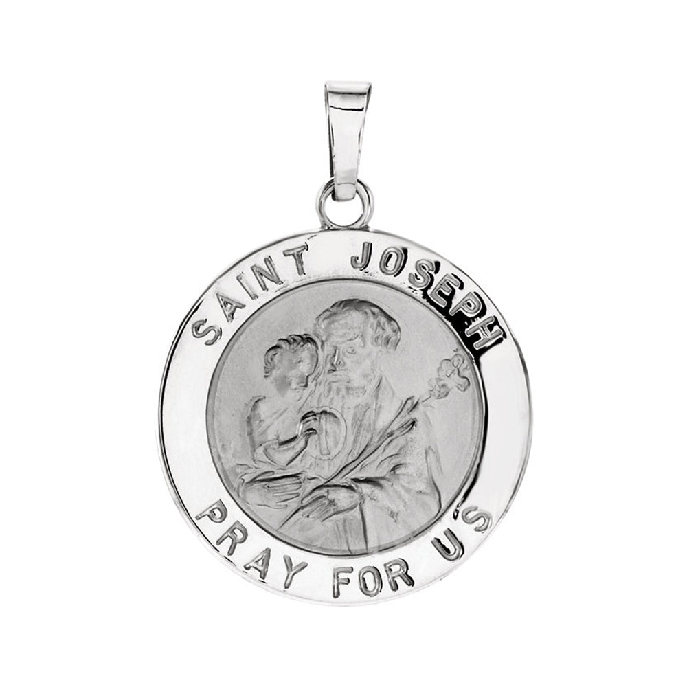 14k White Gold St. Joseph Medal Disc Pendant, 18mm, Item P25631 by The Black Bow Jewelry Co.