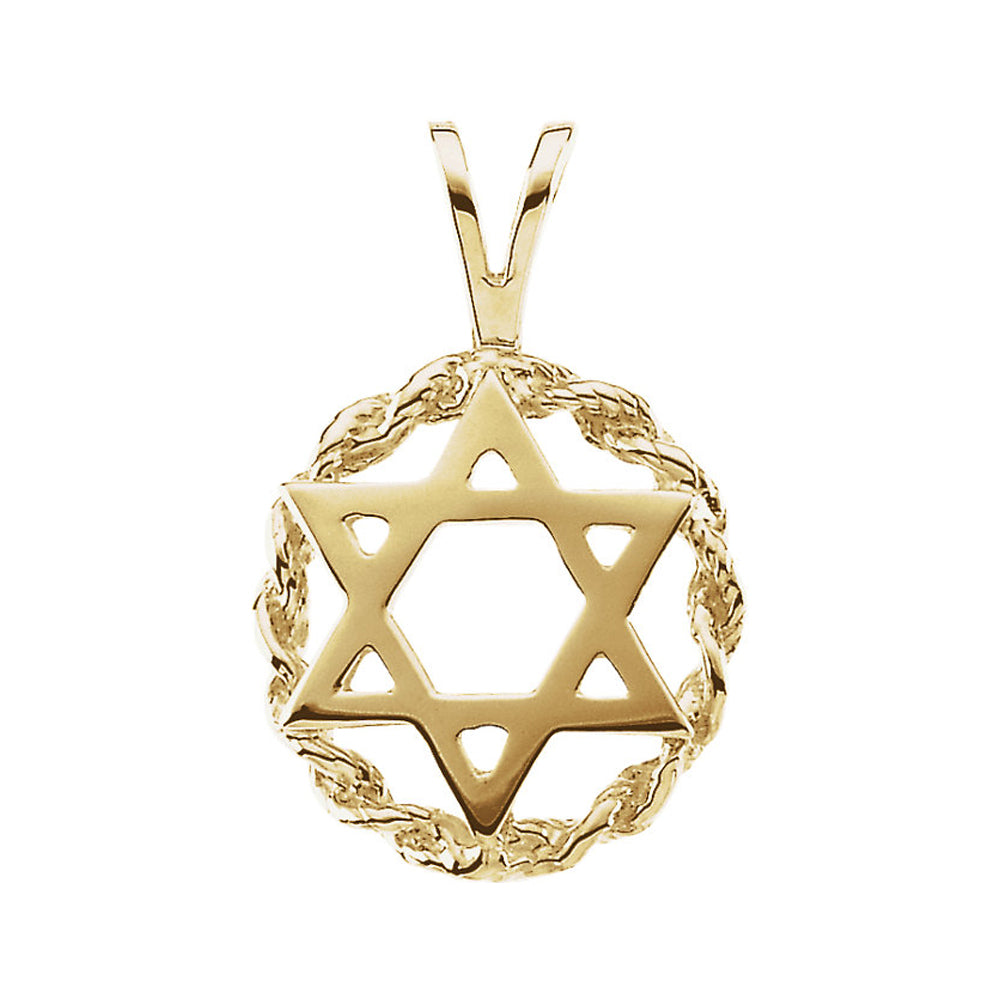14k Yellow Gold Star of David Circle Pendant, 13mm, Item P25636 by The Black Bow Jewelry Co.