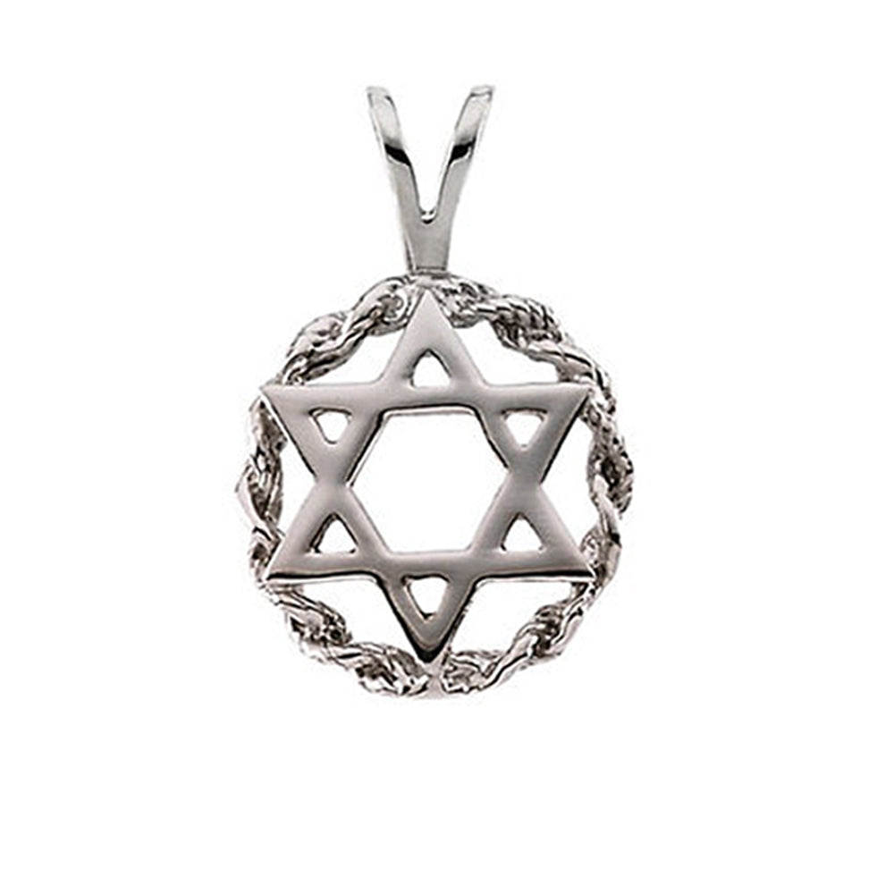 14k White Gold Star of David Circle Pendant, 13mm, Item P25637 by The Black Bow Jewelry Co.
