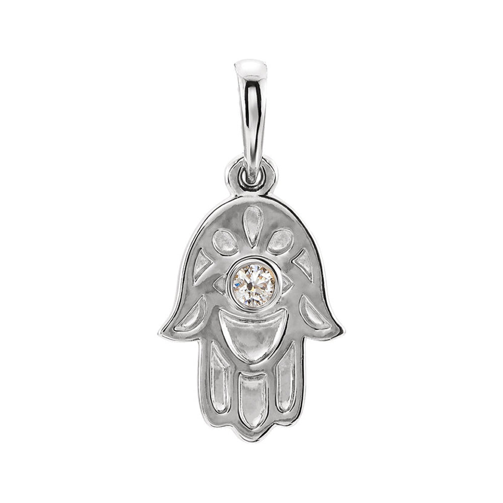 14k White Gold and 0.03 CT Diamond Small Hamsa Pendant, 9mm, Item P25647 by The Black Bow Jewelry Co.