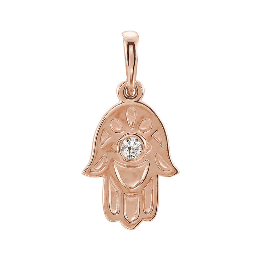 14k Rose Gold and 0.03 CT Diamond Small Hamsa Pendant, 9mm, Item P25648 by The Black Bow Jewelry Co.