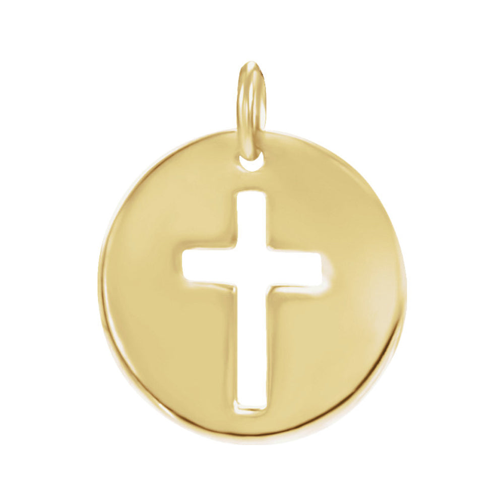 Alternate view of the 14k Yellow Gold and 0.08 Ctw Diamond Disc Cross Charm or Pendant, 12mm by The Black Bow Jewelry Co.