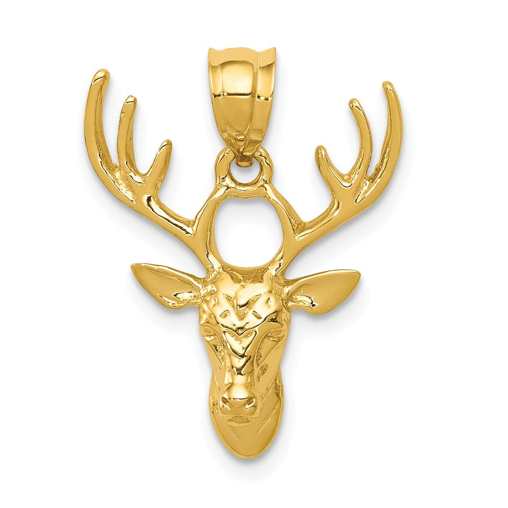 14k Yellow Gold Polished Deer Head Pendant, 18mm, Item P25674 by The Black Bow Jewelry Co.
