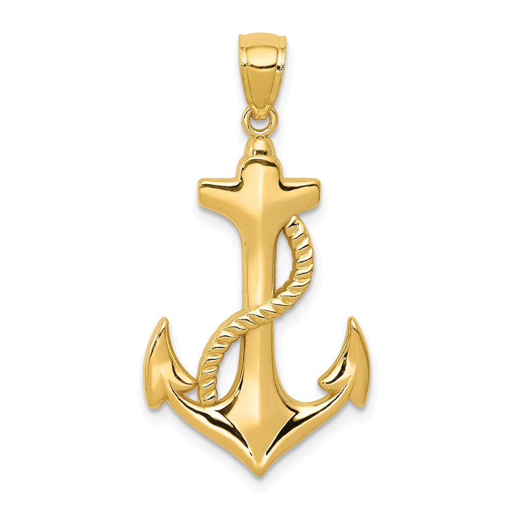 14k Yellow Gold Polished Anchor with Rope Pendant, 17 x 32mm, Item P25675 by The Black Bow Jewelry Co.