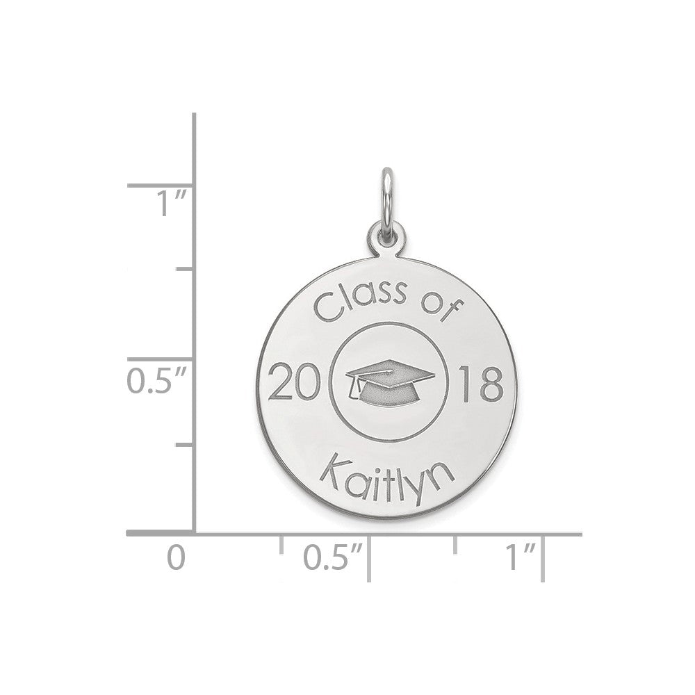 Alternate view of the 14k White Gold Engravable 2018 Graduation Charm or Pendant, 19mm by The Black Bow Jewelry Co.
