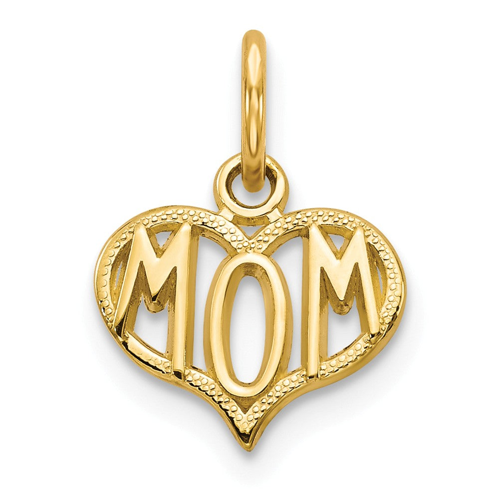 14k Yellow Gold Polished Mom Heart Charm or Pendant, 10mm, Item P25677 by The Black Bow Jewelry Co.