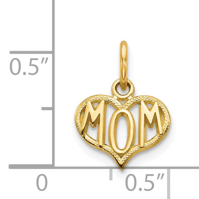 Alternate view of the 14k Yellow Gold Polished Mom Heart Charm or Pendant, 10mm by The Black Bow Jewelry Co.