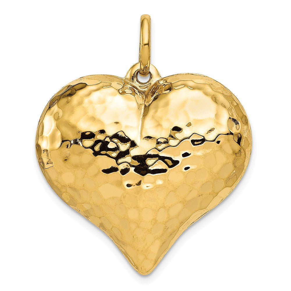 14k Yellow Gold Hollow Hammered Puffed Heart Pendant, 28mm, Item P25693 by The Black Bow Jewelry Co.