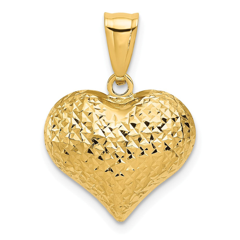 14k Yellow Gold Semi Solid Diamond Cut Puffed Heart Pendant, 16mm, Item P25698 by The Black Bow Jewelry Co.