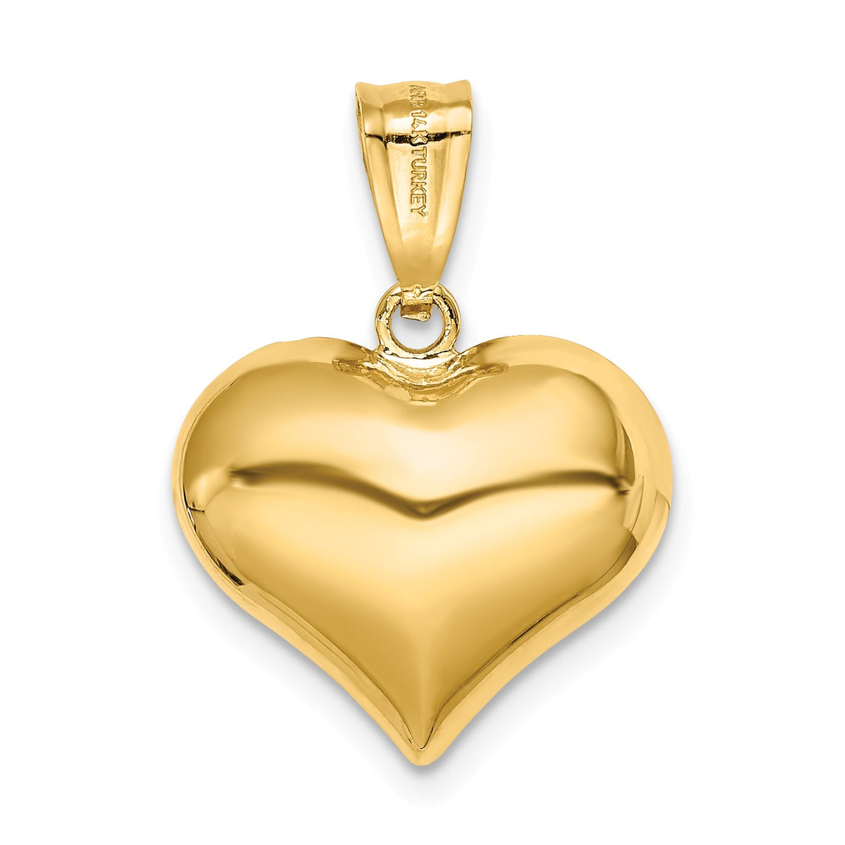 Alternate view of the 14k Yellow Gold Semi Solid Diamond Cut Puffed Heart Pendant, 16mm by The Black Bow Jewelry Co.