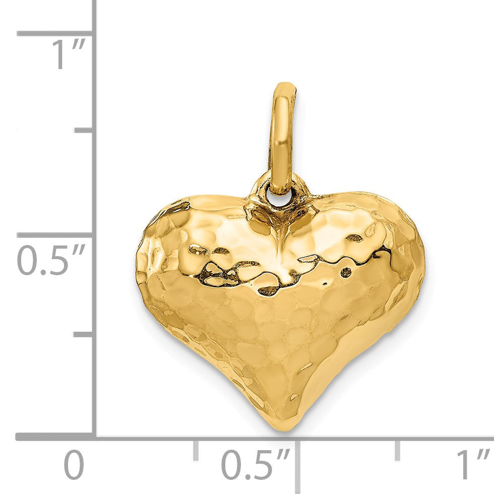 Alternate view of the 14k Yellow Gold Hollow Faceted Puffed Heart Charm or Pendant, 18mm by The Black Bow Jewelry Co.