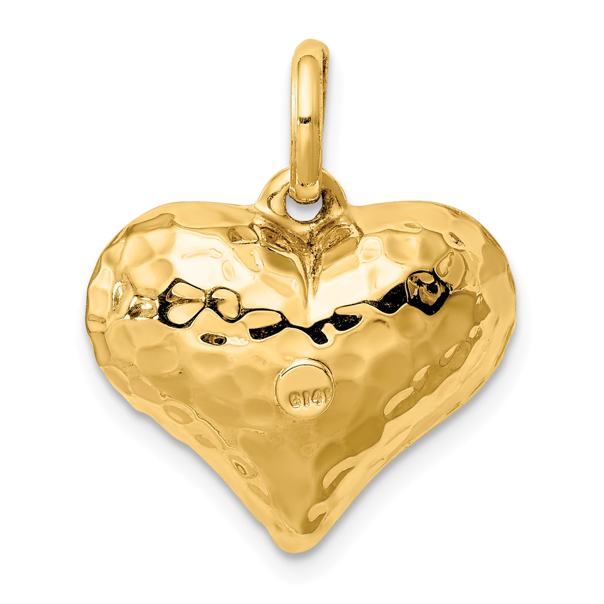 Alternate view of the 14k Yellow Gold Hollow Faceted Puffed Heart Charm or Pendant, 18mm by The Black Bow Jewelry Co.