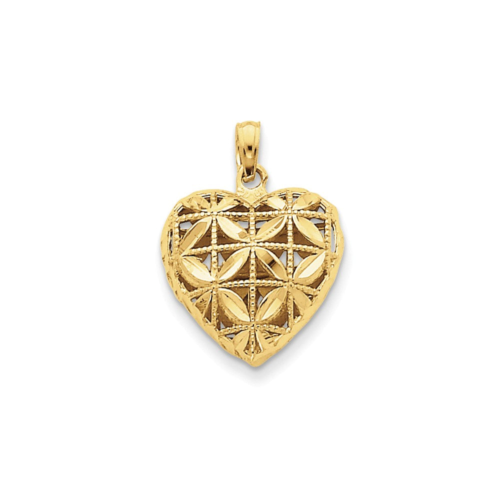 14k Yellow Gold Diamond Cut Open Puffed Heart Pendant, 16mm, Item P25707 by The Black Bow Jewelry Co.