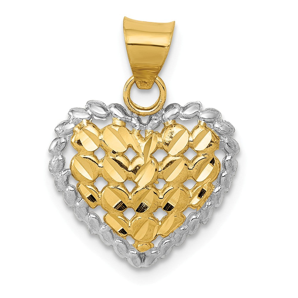 14k Yellow Gold and Rhodium Diamond Cut Heart Pendant, 14mm, Item P25709 by The Black Bow Jewelry Co.