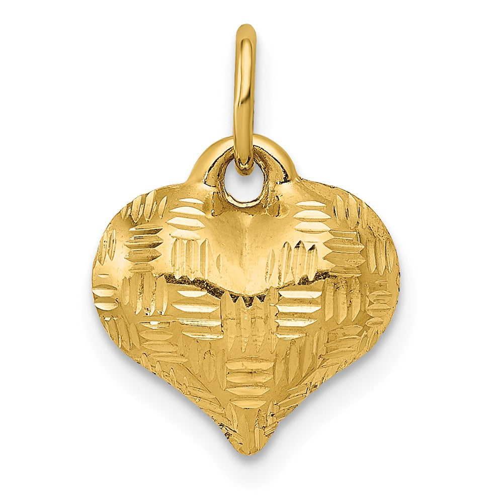 14k Yellow Gold Textured Puff Heart Pendant, 11mm, Item P25710 by The Black Bow Jewelry Co.