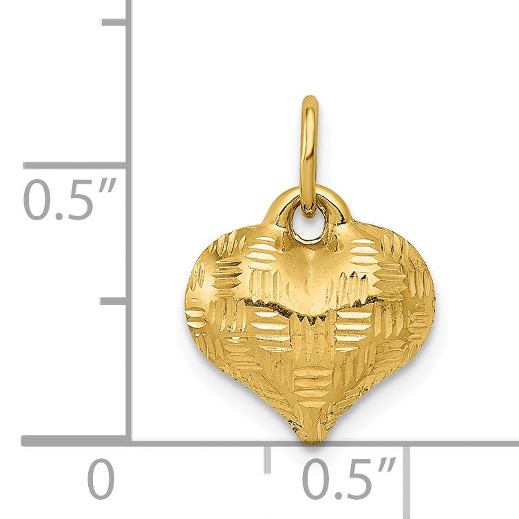 Alternate view of the 14k Yellow Gold Textured Puff Heart Pendant, 11mm by The Black Bow Jewelry Co.