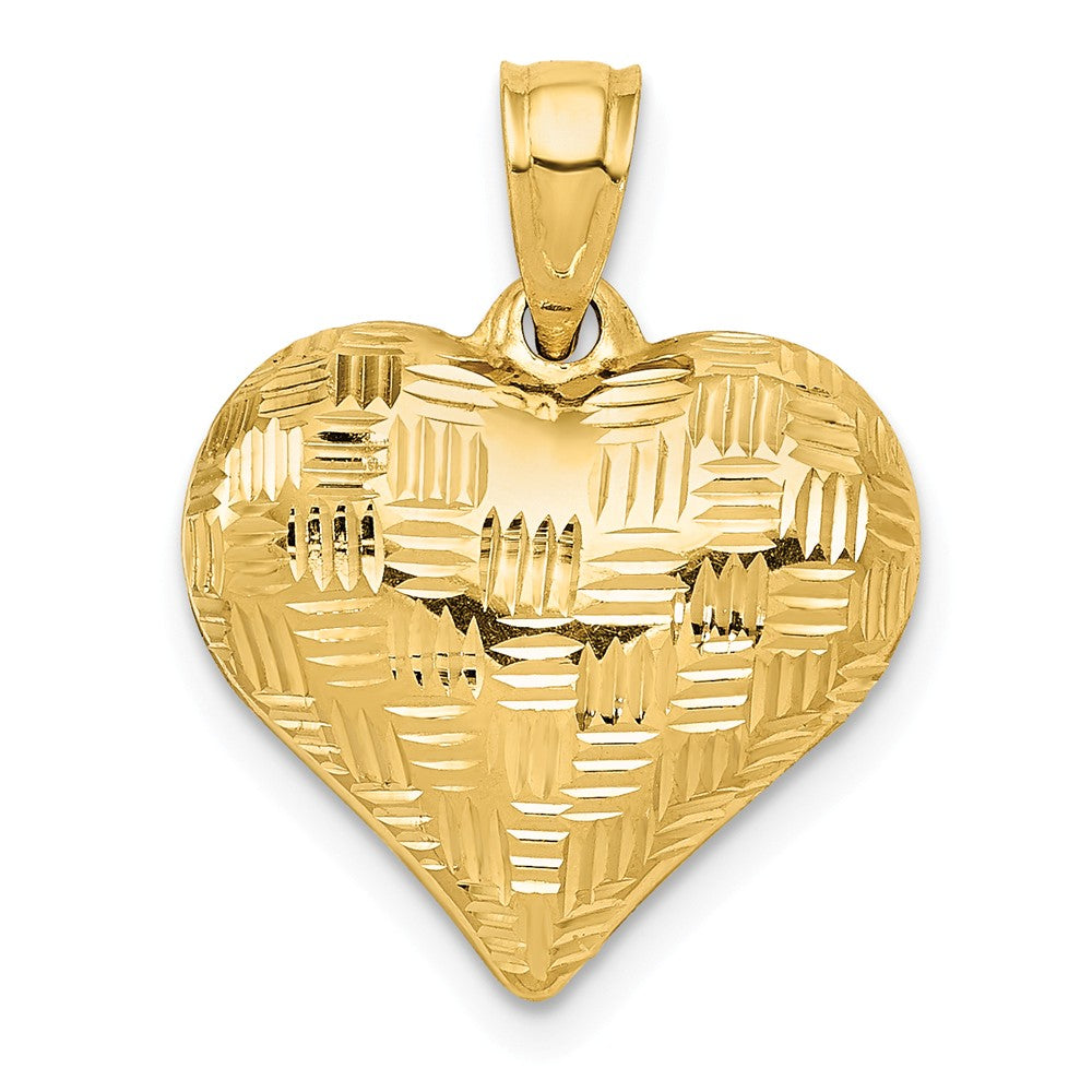 14k Yellow Gold Textured Puff Heart Pendant, 16mm, Item P25711 by The Black Bow Jewelry Co.