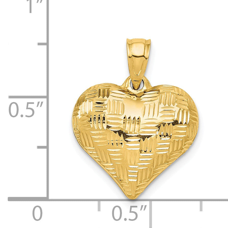 Alternate view of the 14k Yellow Gold Textured Puff Heart Pendant, 16mm by The Black Bow Jewelry Co.
