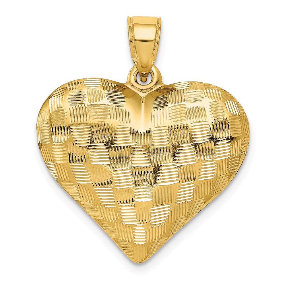 14k Yellow Gold Textured Puff Heart Pendant, 22mm, Item P25712 by The Black Bow Jewelry Co.