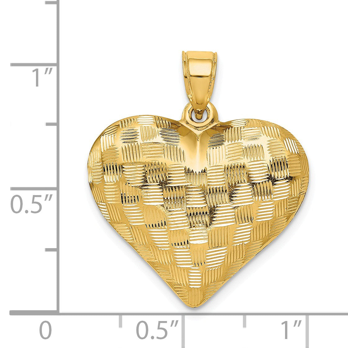 Alternate view of the 14k Yellow Gold Textured Puff Heart Pendant, 22mm by The Black Bow Jewelry Co.