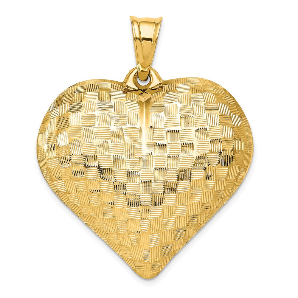 14k Yellow Gold Textured Puff Heart Pendant, 36mm, Item P25713 by The Black Bow Jewelry Co.