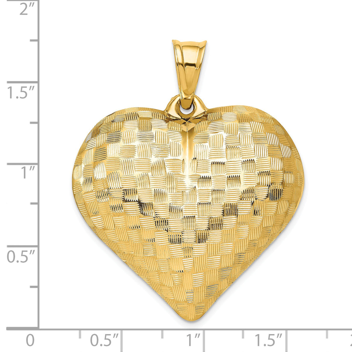 Alternate view of the 14k Yellow Gold Textured Puff Heart Pendant, 36mm by The Black Bow Jewelry Co.