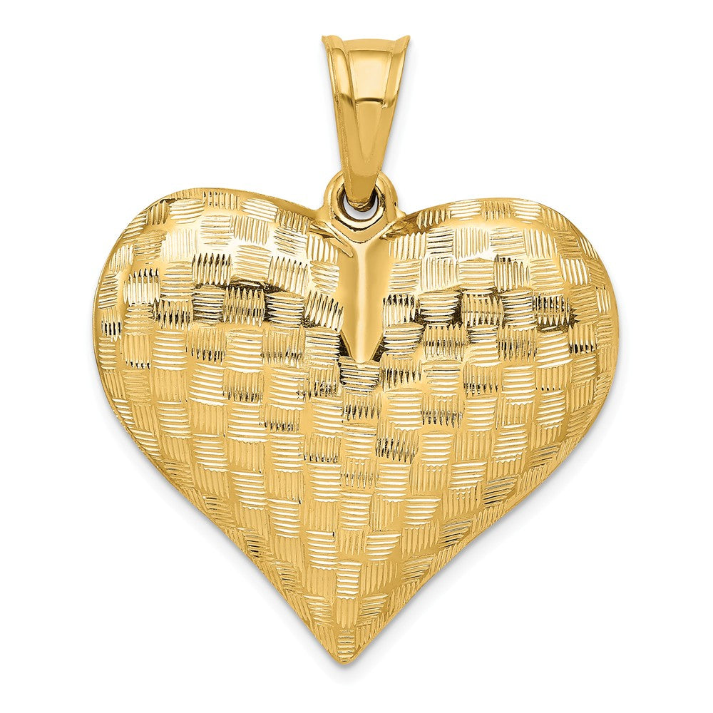 14k Yellow Gold Textured Puff Heart Pendant, 32mm, Item P25714 by The Black Bow Jewelry Co.