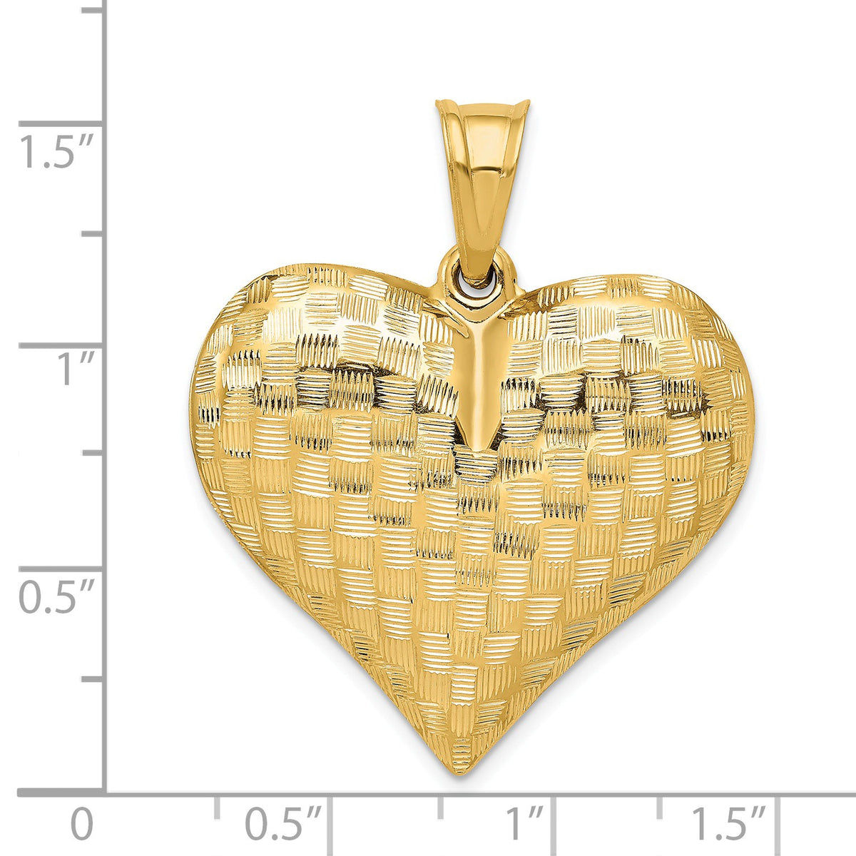 Alternate view of the 14k Yellow Gold Textured Puff Heart Pendant, 32mm by The Black Bow Jewelry Co.