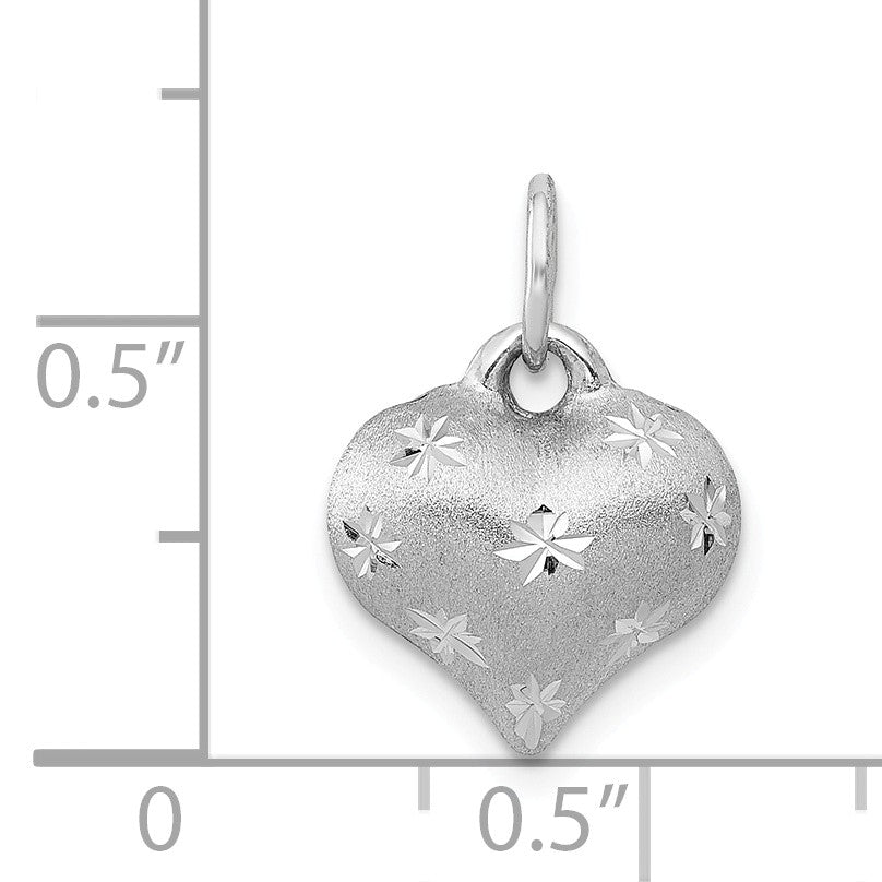 Alternate view of the 14k White Gold Satin and Diamond Cut Puffed Heart Charm Pendant, 11mm by The Black Bow Jewelry Co.