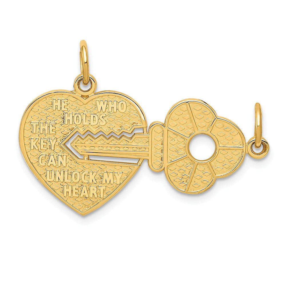 14k Yellow Gold Heart with a Key Set of 2 Charm or Pendants, 30mm, Item P25726 by The Black Bow Jewelry Co.