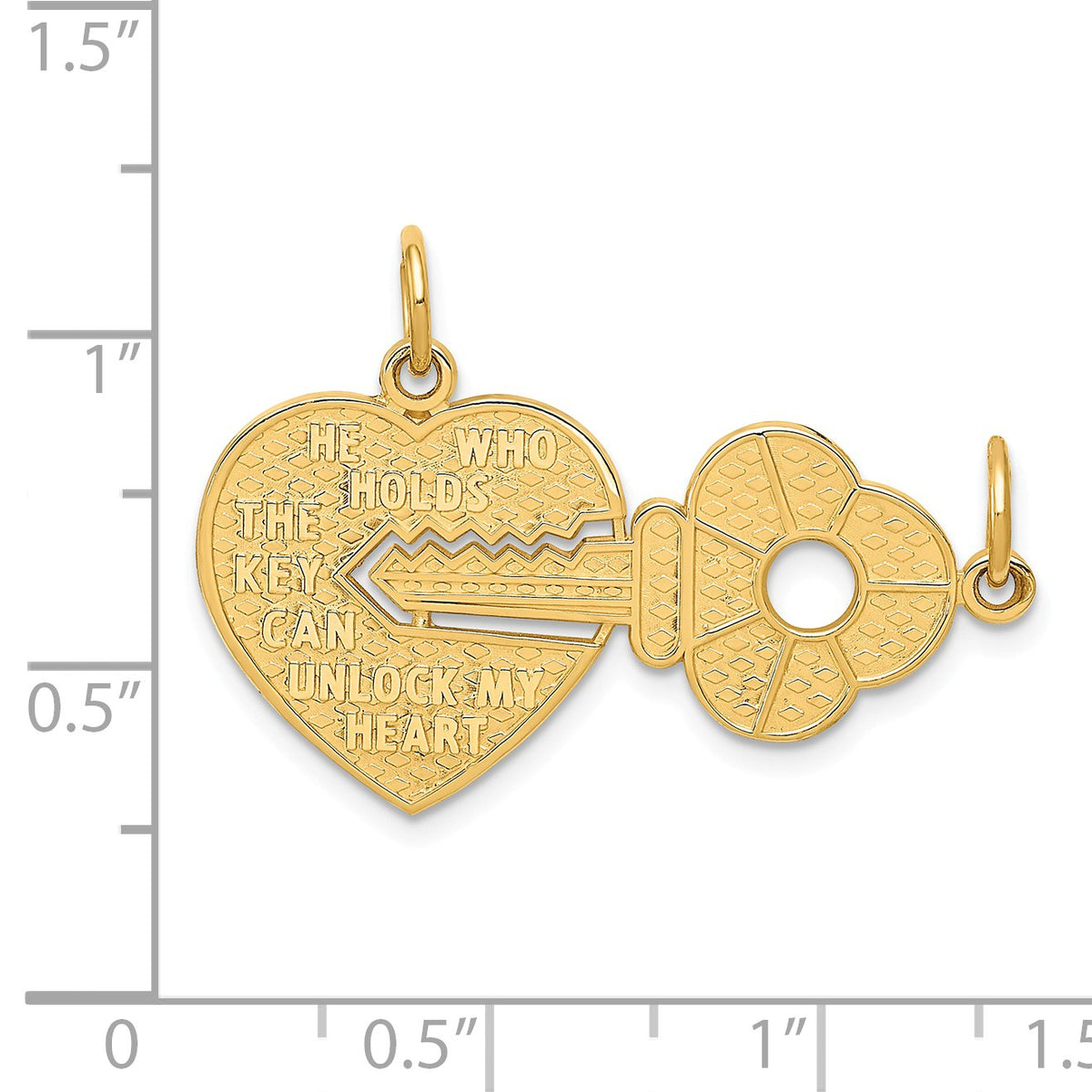 Alternate view of the 14k Yellow Gold Heart with a Key Set of 2 Charm or Pendants, 30mm by The Black Bow Jewelry Co.