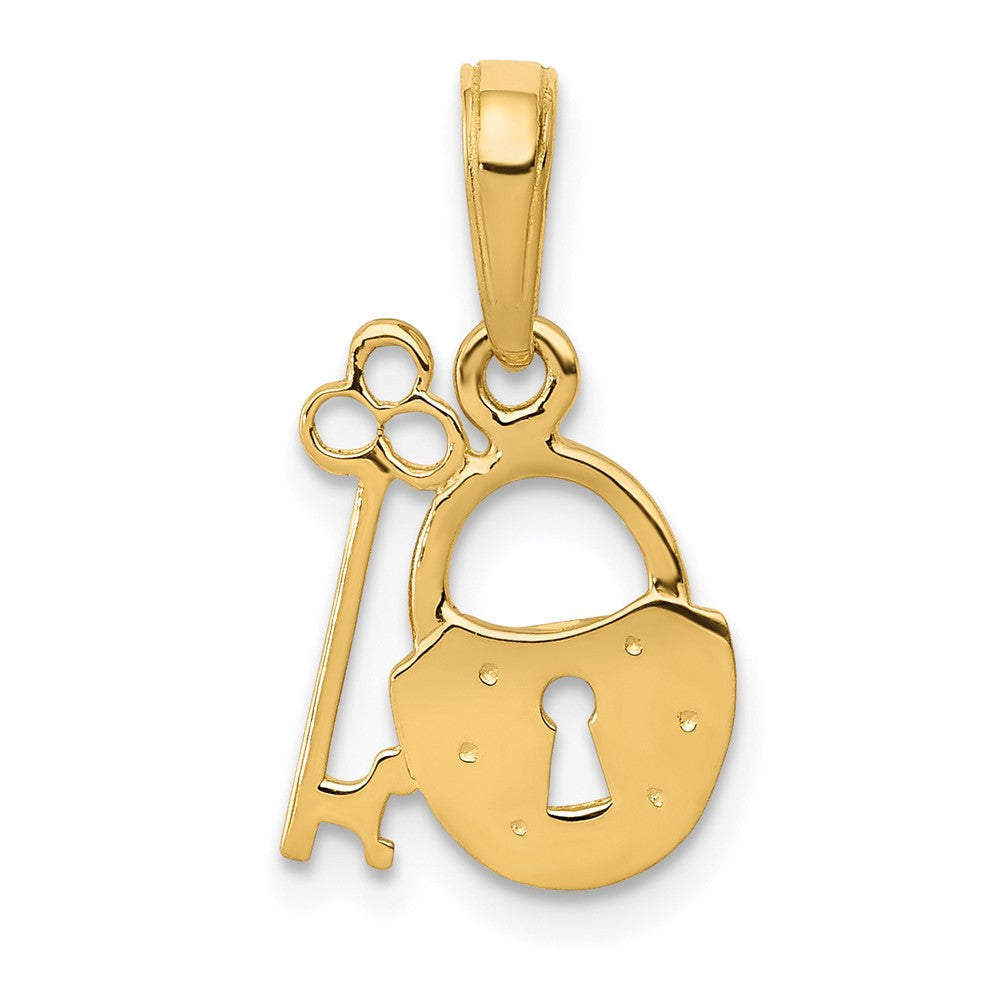 14k Yellow Gold Padlock and Key Pendant, 11mm, Item P25727 by The Black Bow Jewelry Co.