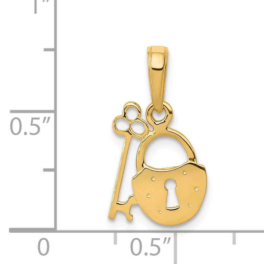 Alternate view of the 14k Yellow Gold Padlock and Key Pendant, 11mm by The Black Bow Jewelry Co.