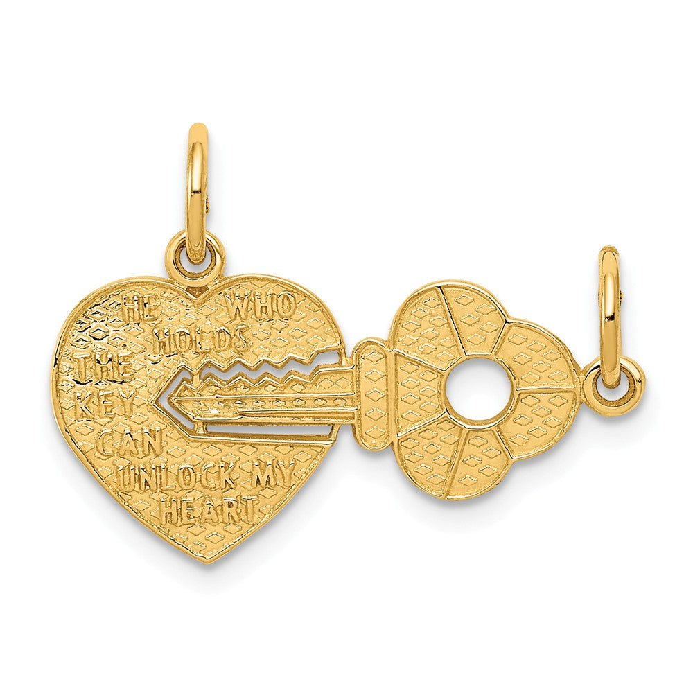 14k Yellow Gold Heart and Key Set of 2 Charm or Pendants, 23mm, Item P25728 by The Black Bow Jewelry Co.