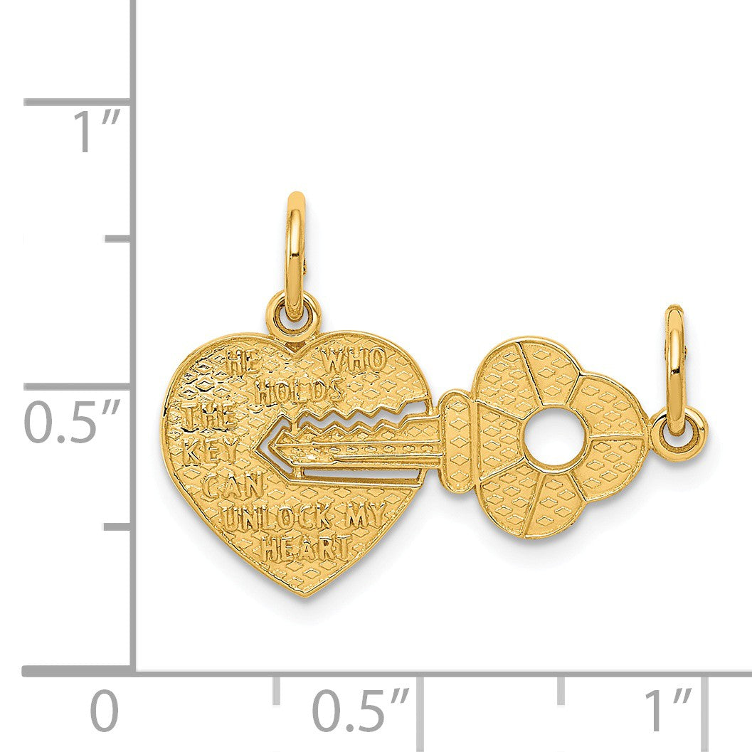 Alternate view of the 14k Yellow Gold Heart and Key Set of 2 Charm or Pendants, 23mm by The Black Bow Jewelry Co.