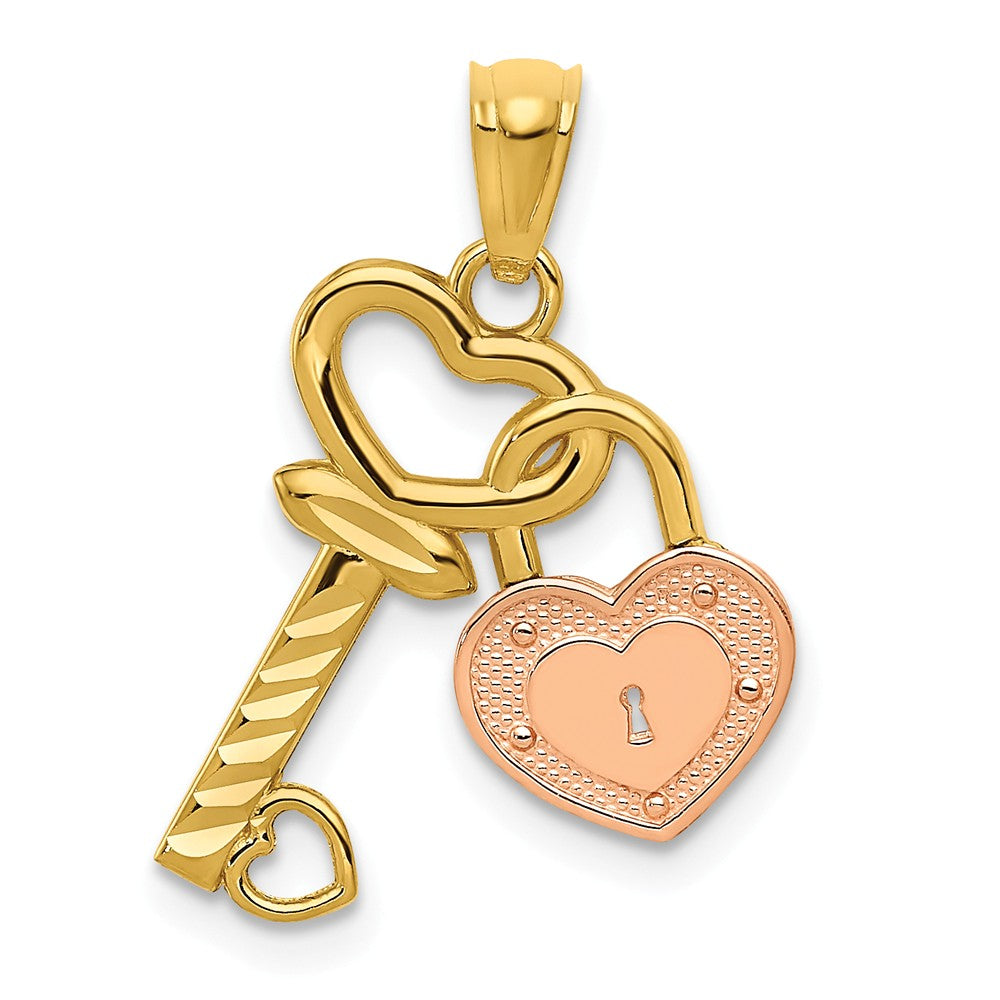 14k Two Tone Gold Heart Lock and Key Pendant, 15mm, Item P25730 by The Black Bow Jewelry Co.