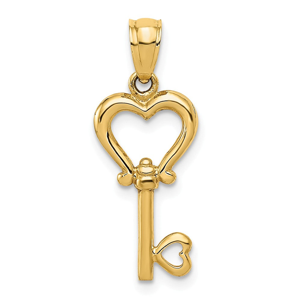 14k Yellow Gold Heart Key Pendant, 9mm, Item P25737 by The Black Bow Jewelry Co.