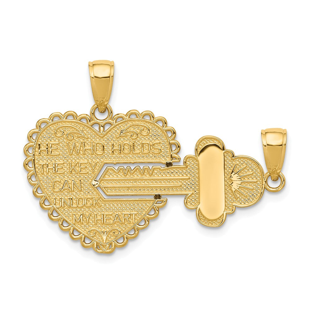 14k Yellow Gold Heart and Key Set of 2 Pendants, 39mm, Item P25740 by The Black Bow Jewelry Co.